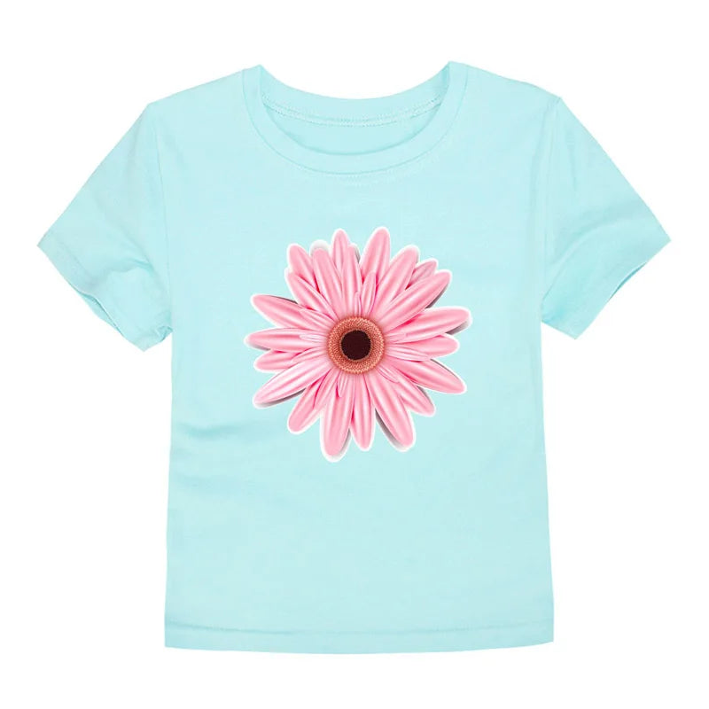 Girls Flower Print Cotton T-Shirt