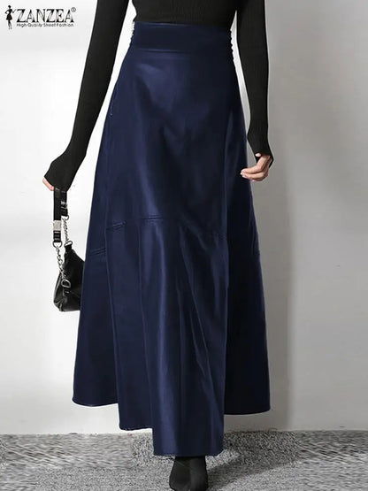 Solid PU Leather Maxi Skirt