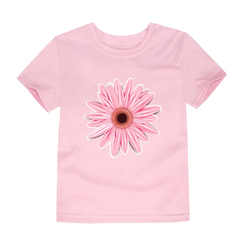 Girls Flower Print Cotton T-Shirt