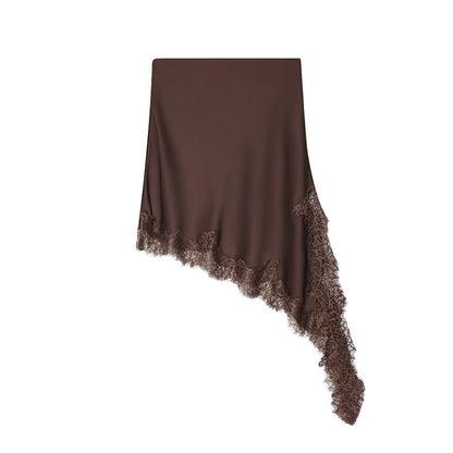 Solid Lace Hem Mini Skirt