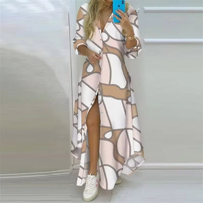 Boho Printed Turn-Down Collar Dress