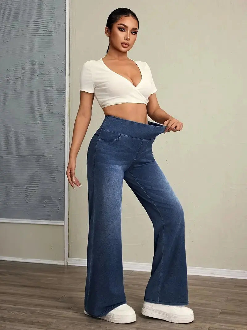 Elastic Waist Straight Leg Jeans