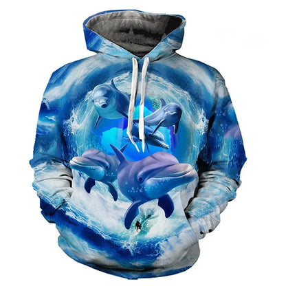 Dolphin Pattern Hoodie Top