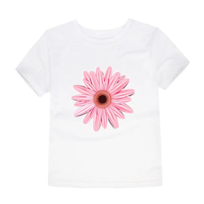 Girls Flower Print Cotton T-Shirt
