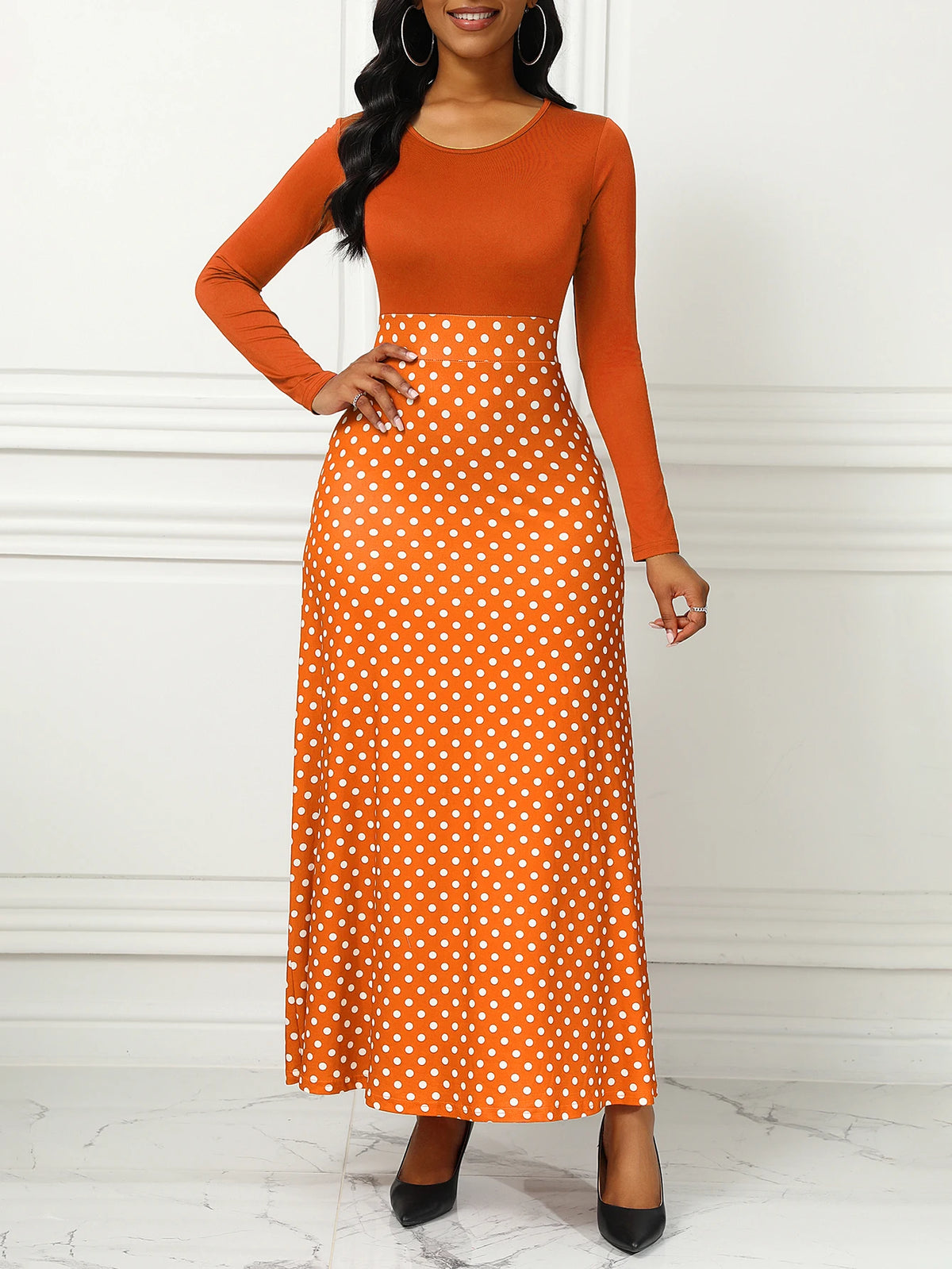 Polka Dot Maxi Dress High Waist