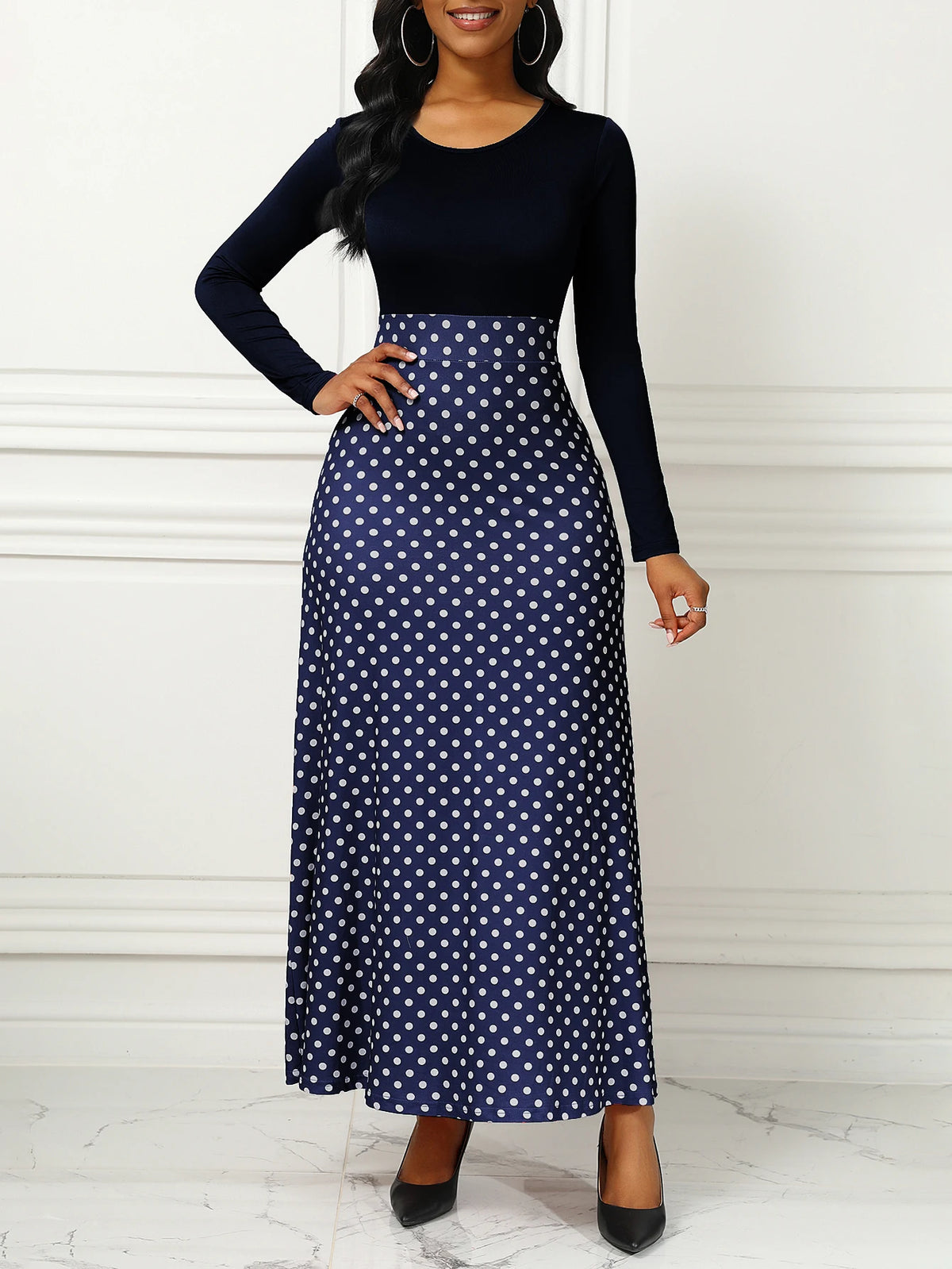 Polka Dot Maxi Dress High Waist