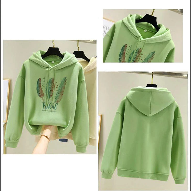 Feather Printed Casual Hoodie