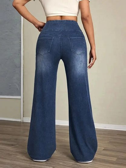 Elastic Waist Straight Leg Jeans