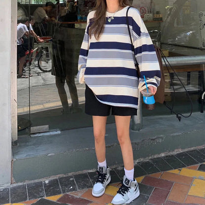 Rainbow Stripe Long Sleeve Loose Tee
