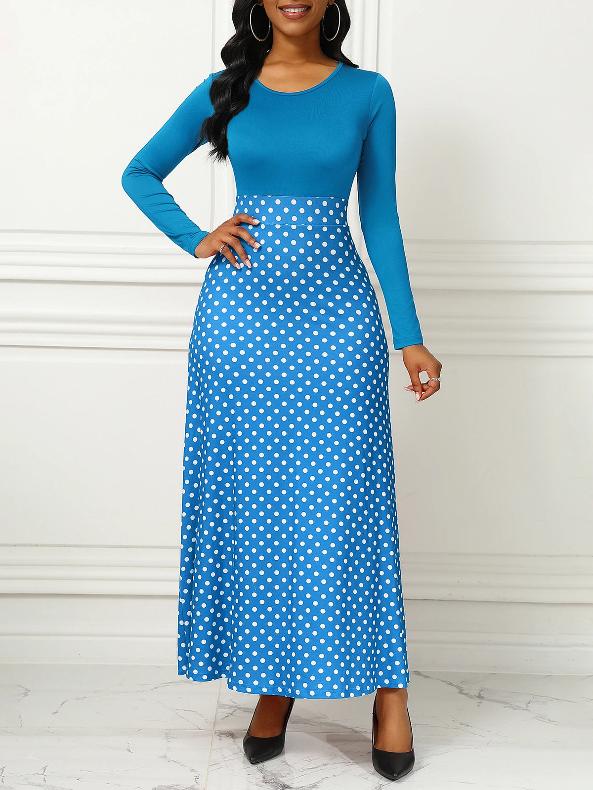 Polka Dot Maxi Dress High Waist