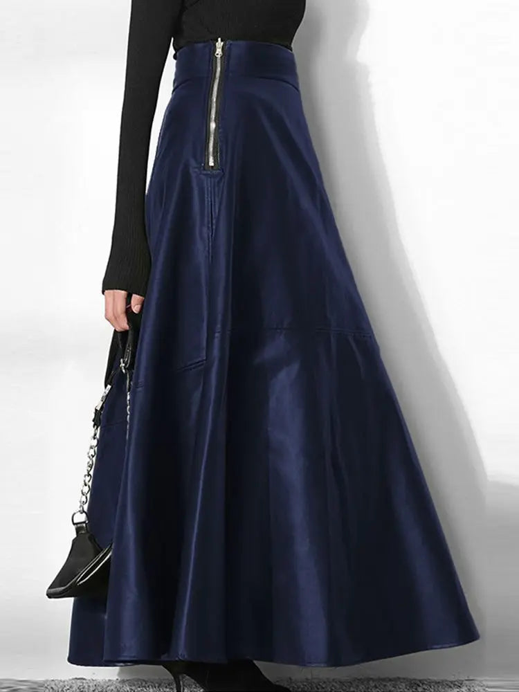 Solid PU Leather Maxi Skirt
