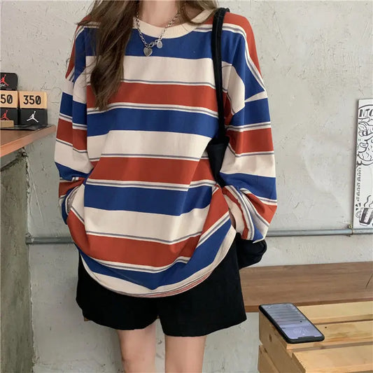Rainbow Stripe Long Sleeve Loose Tee