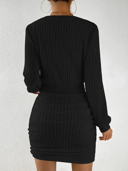 Knitted Sweater V-Neck Mini Dress