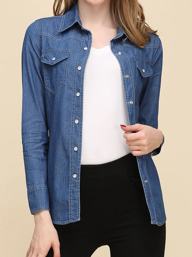 Korean Style Long Sleeve Denim Blouse