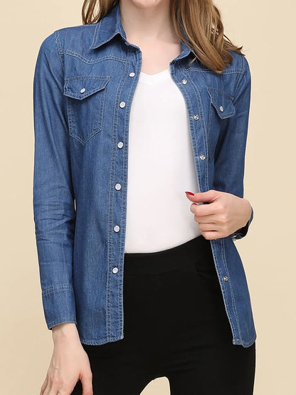 Korean Style Long Sleeve Denim Blouse