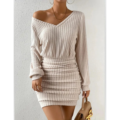 Knitted Sweater V-Neck Mini Dress