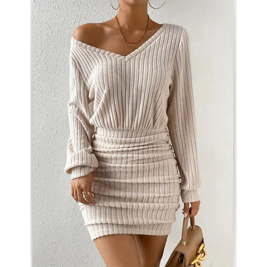 Knitted Sweater V-Neck Mini Dress
