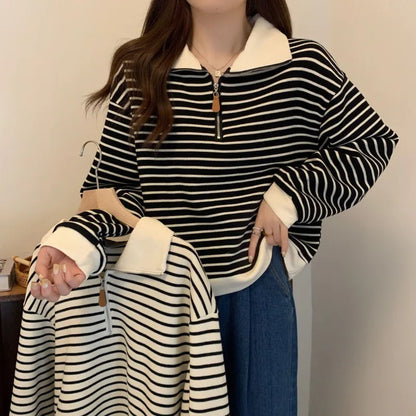 Striped Half Zip Long Sleeve Sweatshirt