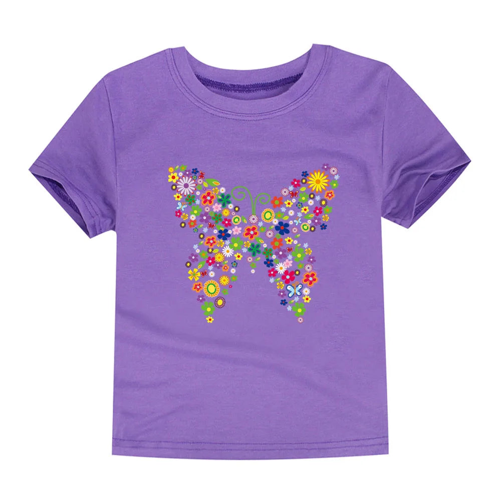 Girls Flower Print Cotton T-Shirt