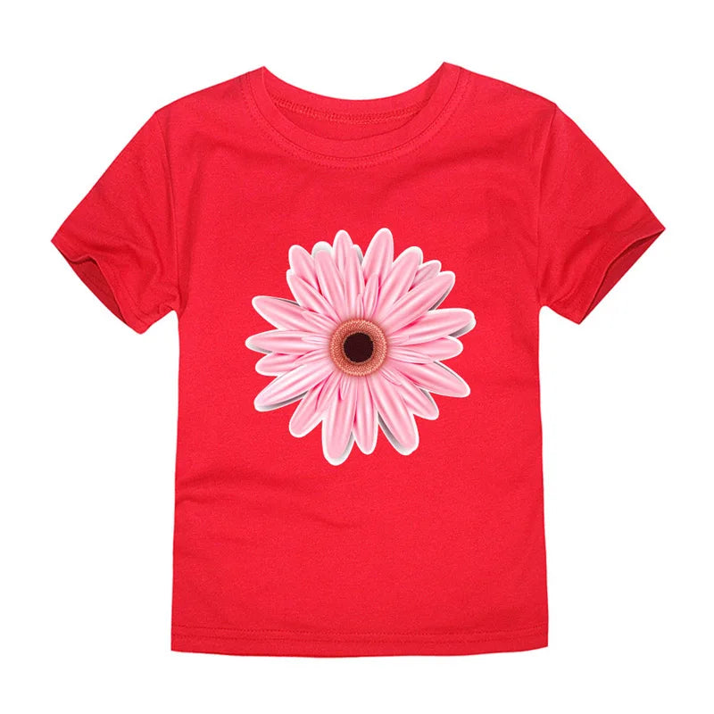 Girls Flower Print Cotton T-Shirt
