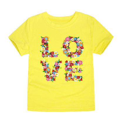 Girls Flower Print Cotton T-Shirt