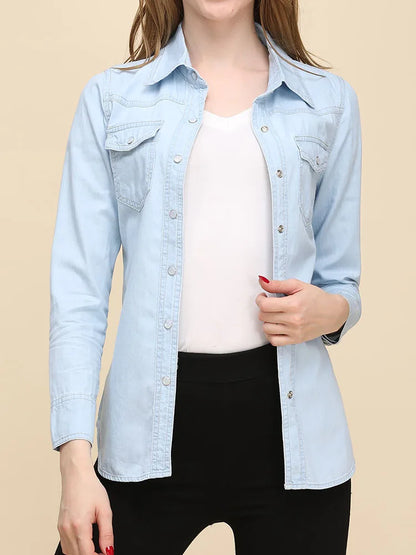 Korean Style Long Sleeve Denim Blouse