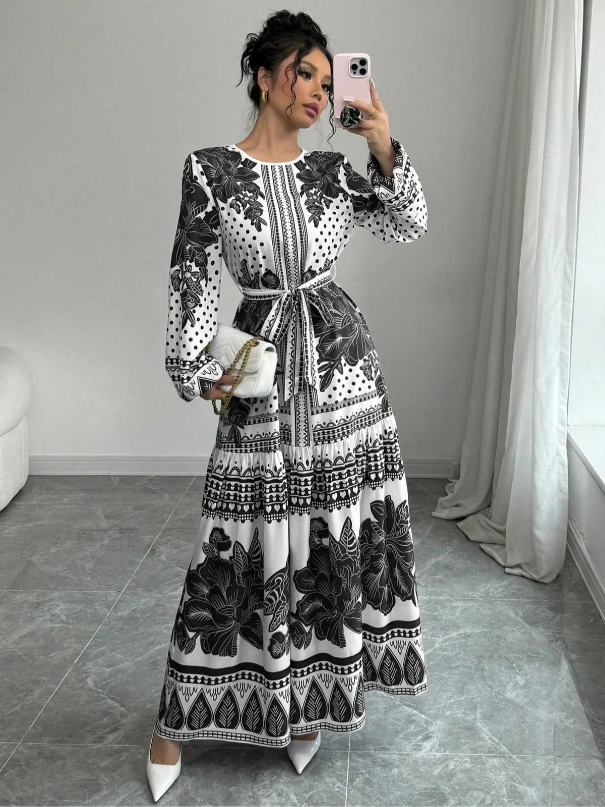 Floral Print Belted Maxi Dress for Summer